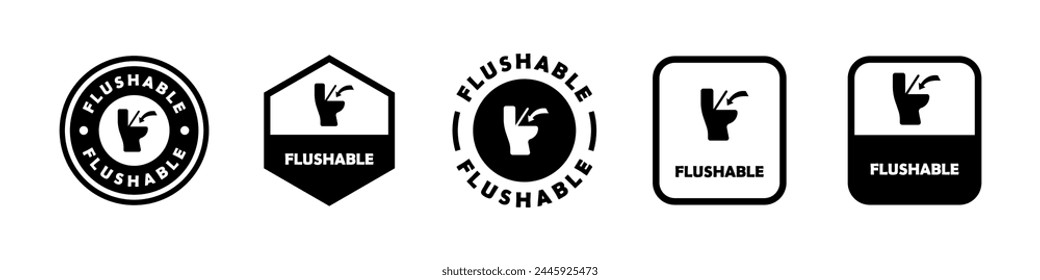 Flushable. Vector stamps for wet toilet paper or wipes packaging. 