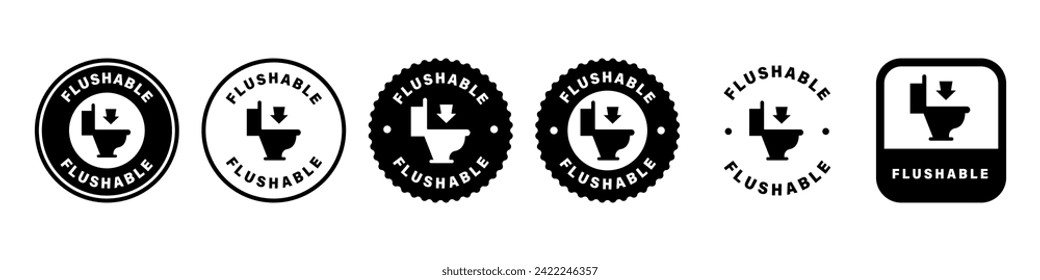 Flushable - wet toilet paper labels. Vector stickers for toilet paper packaging.