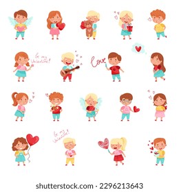 Flushed Boy and Girl Character in Love Expressing Passion Big Vector Set