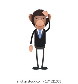 Flushed business monkey over isolated background. Vector design. 