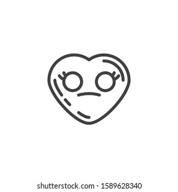 Flushed heart face emoji line icon. linear style sign for mobile concept and web design. Neutral heart shape emoticon outline vector icon. Love symbol, logo illustration. Vector graphics