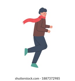 Flushed Man Character Running in a Hurry and Hasten Somewhere Vector Illustration