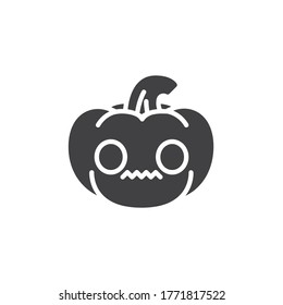 Flushed pumpkin face emoji vector icon. filled flat sign for mobile concept and web design. Halloween pumpkin emoticon glyph icon. Symbol, logo illustration. Vector graphics
