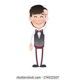 Flushed waiter over isolated background. Vector design. 