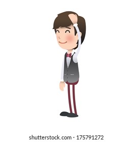 Flushed waiter over isolated background. Vector design. 