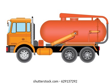 The flusher truck with the red tank