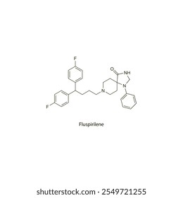 Fluspirilene flat skeletal molecular structure Antipsychotic drug used in Schizophrenia treatment. Vector illustration scientific diagram.