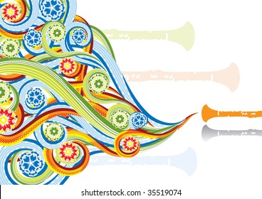 Flute in abstract collage. Format A4. Vector illustration. Isolated groups and layers. Global colors.