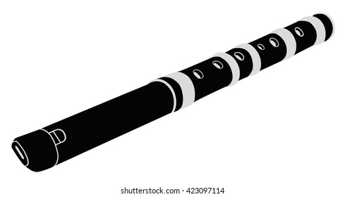 Flute. Black - white vector illustration.