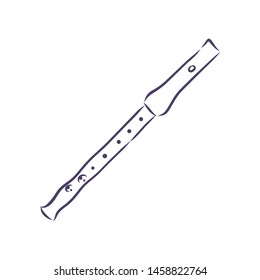 Flute, block flute, contour vector illustration 