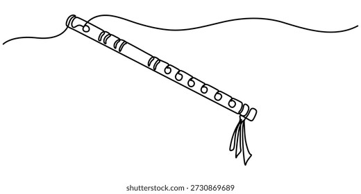 Flöte durchgehende einzeilige Zeichnung, Instrument Vektorgrafik minimalistisches Design einzeilige Kunst, Flöte Zeichnung durchgehende einzeilige Zeichnung, Umrissgrafik. 