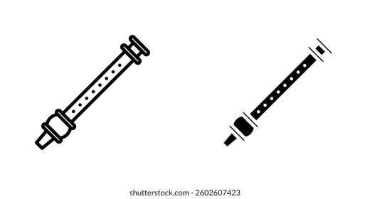 Flute flat Icons in line outline and flat solid style on white background