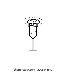 flute glass icon with foam and soda on white background. simple, line, silhouette and clean style. black and white. suitable for symbol, sign, icon or logo