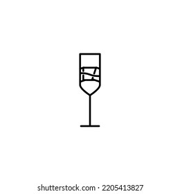 flute glass icon with ice cube on white background. simple, line, silhouette and clean style. black and white. suitable for symbol, sign, icon or logo