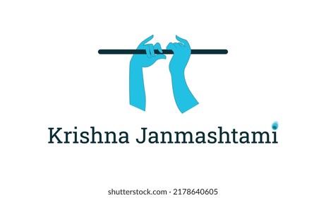 Flute in der Hand, Vektorgrafik auf flach weißem Hintergrund, Happy Janmashtami, Vektorgrafik.