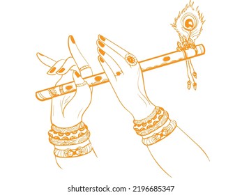 Flute halten Hand Lord Krishna fest