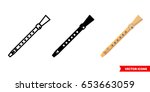 Flute icon of 3 types: color, black and white, outline. Isolated vector sign symbol. Fife vector icon.