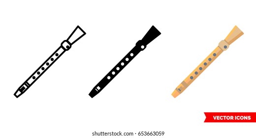 Flute Icon Of 3 Types: Color, Black And White, Outline. Isolated Vector Sign Symbol. Fife Vector Icon.