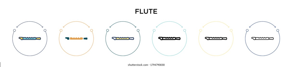 Flute icon in filled, thin line, outline and stroke style. Vector illustration of two colored and black flute vector icons designs can be used for mobile, ui, web