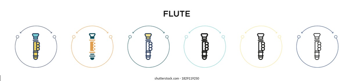 Flute icon in filled, thin line, outline and stroke style. Vector illustration of two colored and black flute vector icons designs can be used for mobile, ui, web