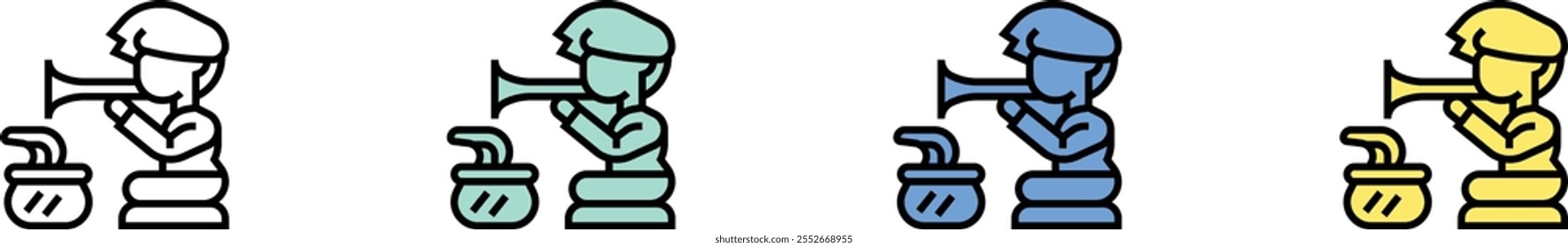 flute icon. Outline, Green, Blue and Yellow Style Design Isolated On White Background