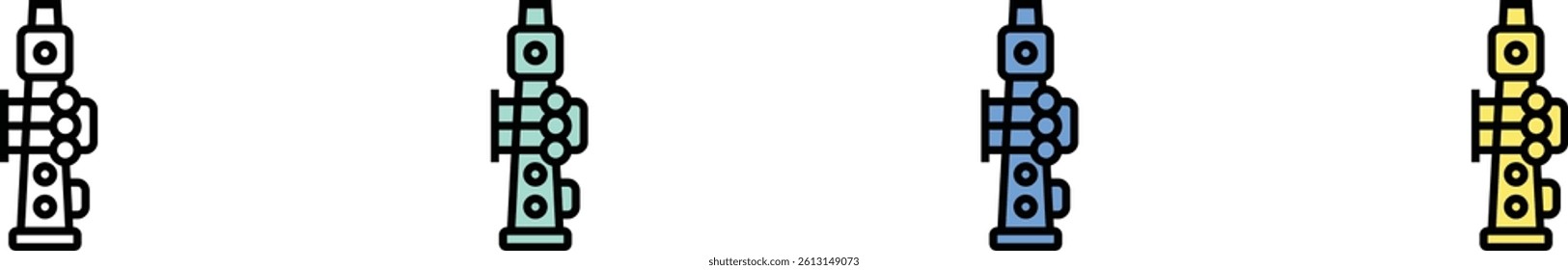 flute icon. Outline, Green, Blue and Yellow Style Design Isolated On White Background