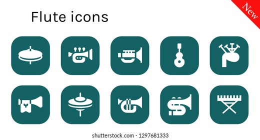  flute icon set. 10 filled flute icons. Simple modern icons about  - Cymbals, Trumpet, Jazz, Instrument, Bagpipes, Trombone, Electric piano