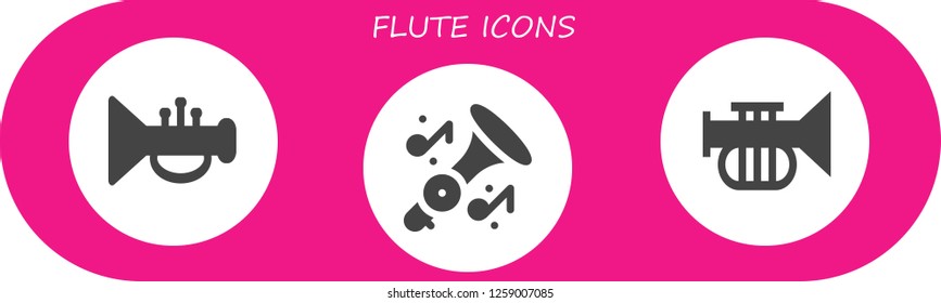  flute icon set. 3 filled flute icons. Simple modern icons about  - Trumpet