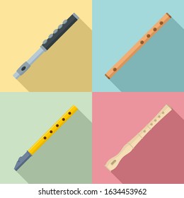 Flute icon set. Flat set of flute vector icons for web design