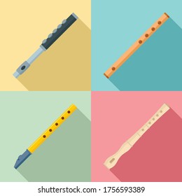 Flute icon set. Flat set of flute vector icons for web design