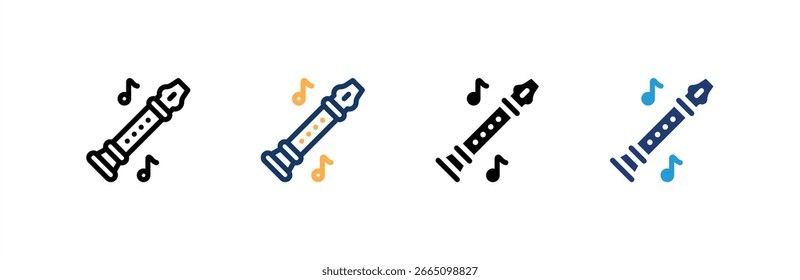 Ícone flauta define coleção de vários estilos. Ilustração vetorial.