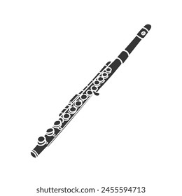 Flute Icon Silhouette Illustration. Musical Instruments Vector Graphic Pictogram Symbol Clip Art. Doodle Sketch Black Sign.