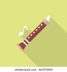 Flute icon , Vector flat long shadow design.