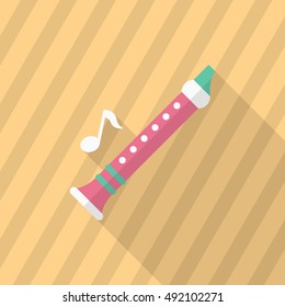 Flute icon , Vector flat long shadow design.
