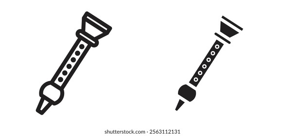 Flute icons in black line and filled versions