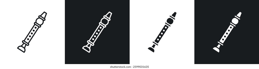 Flute icons in flat and linear vector illustration on white background.