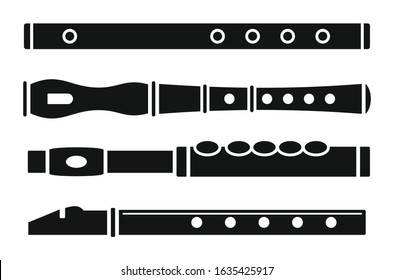 Flute instrument icon set. Simple set of flute instrument vector icons for web design on white background
