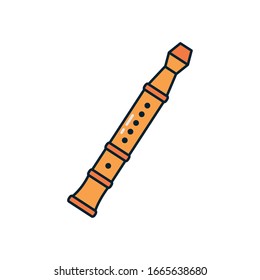 flute instrument line and fill style icon design, Music sound melody song musical art and composition theme Vector illustration