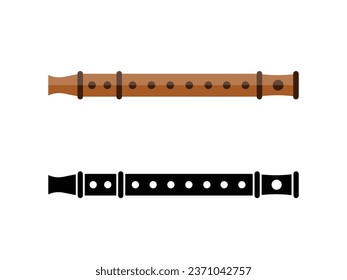 Flute Instrument Vector Illustration Big Clip Art Set. Flute Instrument Music Elements, Flute Musical Sound System. Flute Instrument Isolated Art Cartoon Silhouette.