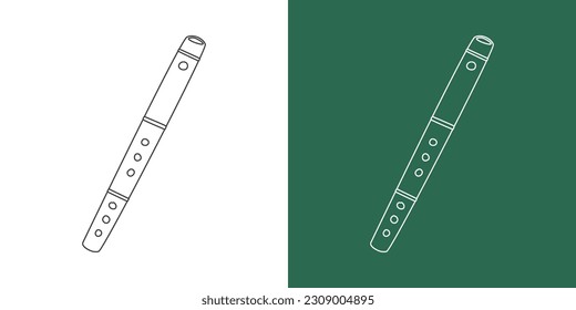 Flute line drawing cartoon style  Woodwind instrument bamboo flute clipart drawing in linear style isolated white   chalkboard background  Musical instrument clipart concept  vector design