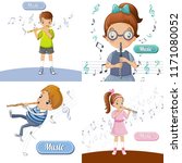 Flute music banner set. Cartoon illustration of flute music vector banner set for web design