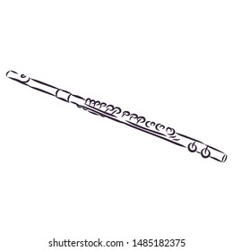 Flute music instrument, contour vector illustration 