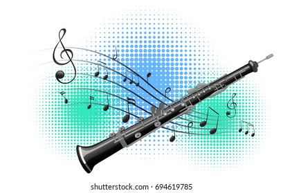 Flute with music notes in background illustration
