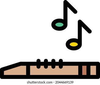 flute music vector line colour icon