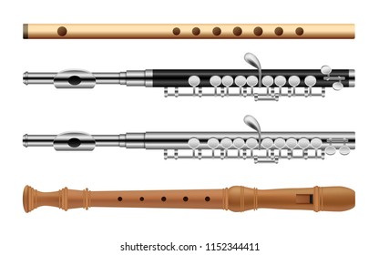 Flute musical instrument krishna music icons set. Flat illustration of 4 flute instrument krishna music vector icons for web