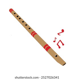Flute musical instrument on isolated white background. Flute icon. Vector illustration cartoon flat style.