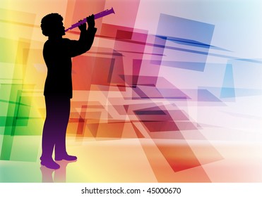 flute musician on Abstract Background Original Vector Illustration