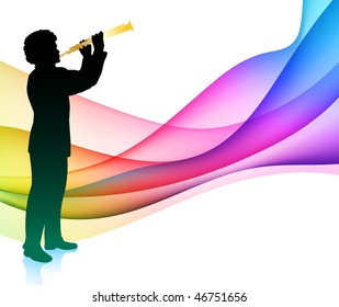 Flute Musician on Colorful Abstract Background Original Vector Illustration