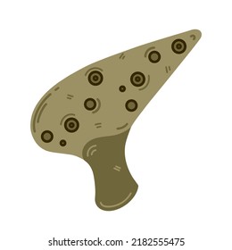 Flute ocarina vector icon. Hand drawn wooden, ceramic, porcelain musical instrument. Whistle isolated on white. Italian device for classical, folk melodies. Color clipart for logo, web, apps
