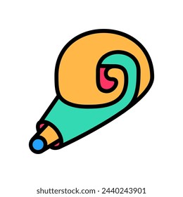 Flute Party toy noisemaker unfolding into spiral, birthday symbol. Simple style festive flute toy noisemaker for design of children entertainment center. Color stroke icon isolated on white background